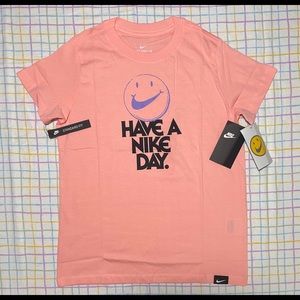 Nike Pink/Purple/Black Short Sleeve T-shirt with smiley face design + Text